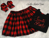 Girls Santa Baby Top w/ Buffalo Plaid Skirt Set, Baby Girls Santa Baby Christmas Outfit
