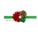 Christmas Shabby Chic Flower Girls Headband, Girls Accessories, Christmas HairBow, Red, Green Flower Headband