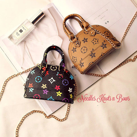Girls Mini Fashion Logo Shell Handbag, Crossbody Dome Purse Chocolate