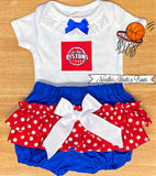 Baby girls and toddlers Detroit Pistons game day basketball outfit