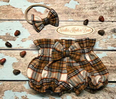 Baby girls and toddlers Fall plaid high waist bloomers.