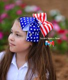 Large Red, White and Blue, Stars & Stripes Hair Bow