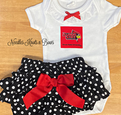 Baby girls and toddlers Illinois State University Redbirds outfit.  NCAA baby outfit girl.