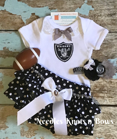 Baby girls and toddler Las Vegas Raiders game day football outfit