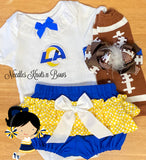 Baby girls and toddlers LA Rams game day football outfit.  NFL baby outfit for girls
