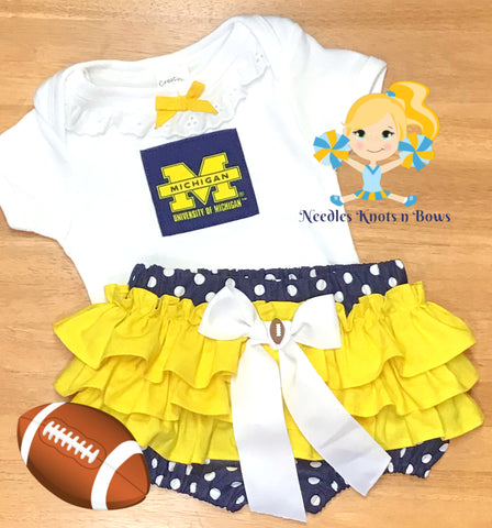 Baby Girls Michigan Wolverines outfit. Baby toddler NCAA outfit girls.