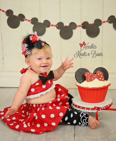 Girls Minnie Mouse Cake Smash Outfit, Crop Top & Skirt