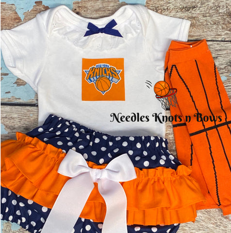 Baby girls and toddler New York Knicks game day basketball outfit