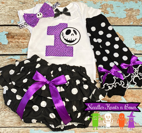 Baby Girls Nightmare Before Christmas First Birthday Outfit.  Jack Skellington cake smash outfit for girll
