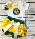 Girls Oakland A's game day baseball outfit.   Baby toddler MLB outfit. 