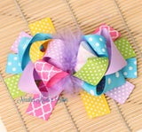 Easter Hair Bow, Pastel Layered Boutique OTT Feather Hair Bow