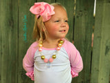 Girls Pink and Gold Chunky Bead Bubblegum Necklace w/ Clear Pendant, Girls Jewelry, Flower Girls Necklace