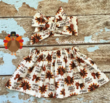 Baby girls and toddler Thanksgiving skirt and headwrap set.