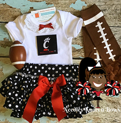 Baby girls and toddlers University of Cincinnati Bearcats outfit.  Game Day Outfit