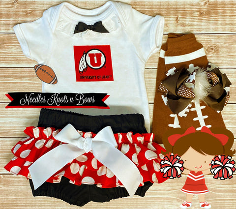 Baby girls and toddlers University of Utah Utes Outfit.  Baby shower gift for girl.