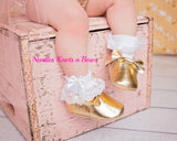 Girls Gold Bow Moccasins, Baby Girls Shoes, Crib Shoes, First Walking Shoes, Gold Moccasins