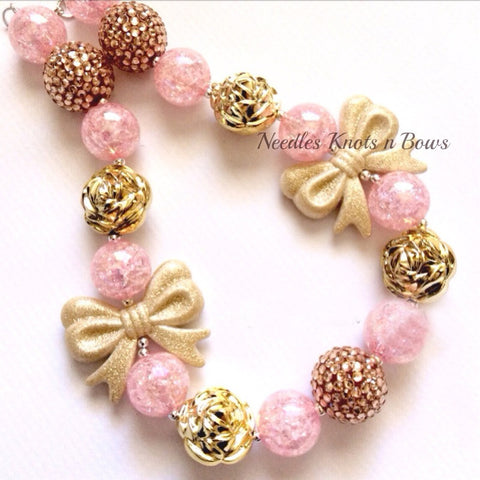 Girls Pink & Gold Chunky Bead Bubblegum Necklace, Girls Jewelry, Girls Accessories