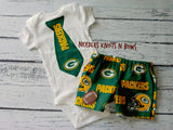 Boys Green Bay Packers game day football outfit for babies and toddlers. 