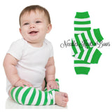 Green and white striped baby toddler leg warmers.