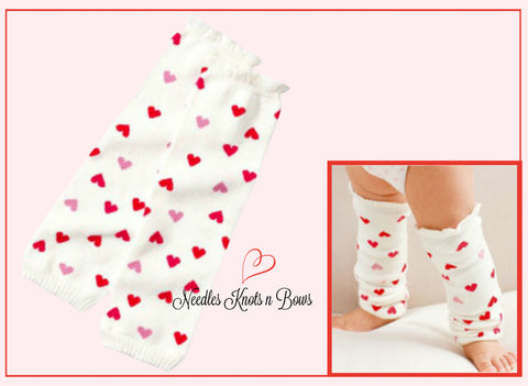 Baby toddler heart leg warmers.  Pink and red tossed hearts on leg warmers.  Valentines Day leg warmers.