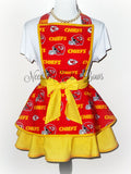 Women’s flirty style Kansas City Chiefs apron.  Plus size NFL aprons with pockets