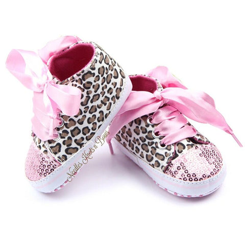 Leopard print baby toddler crib shoes