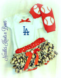 Los Angeles Dodgers game day baseball outfit for baby girls and toddlers. 