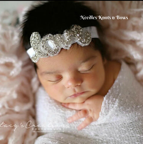 Baby Headband, Rhinestone Love, Newborns, Infants, Photo Prop