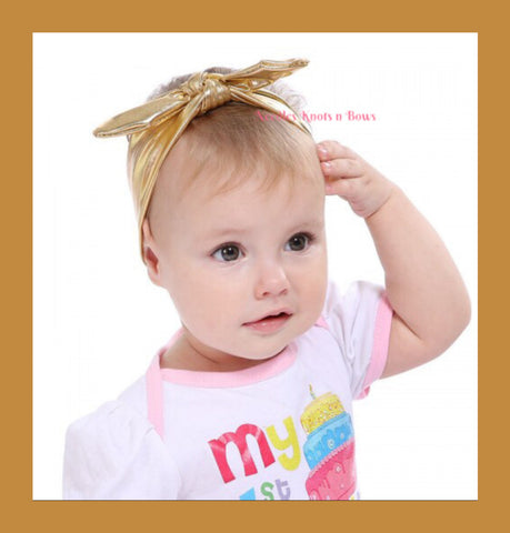 Metallic Gold Top Knot Headband for baby girls and toddlers.  Hair Accessories
