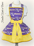 Women’s flirty style Minnesota Vikings apron with a pocket. Women’s NFL apron. Plus size apron.