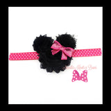 Minnie Mouse headband with pink accents, perfect for a Minnie Mouse themed Birthday, Disney trips etc. 