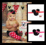 Girls Minnie Mouse Shabby Chic Headband in your choice of pink or red