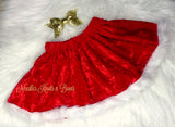 Girls Christmas Velvet Skirt with Fur Trim