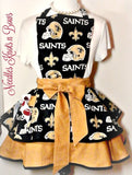 Women’s flirty style New Orleans Saints Apron with pockets.  NFL football apron