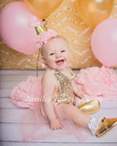 Girls Pink & Gold Sequin Romper, Cake Smash1st Birthday Outfit