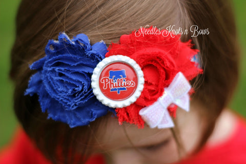 Philadelphia Phillies game day baseball headband. Baby Girls, Toddlers shabby chic baseball headband