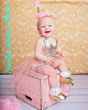 Girls Pink & Gold Sequin Romper, Cake Smash1st Birthday Outfit
