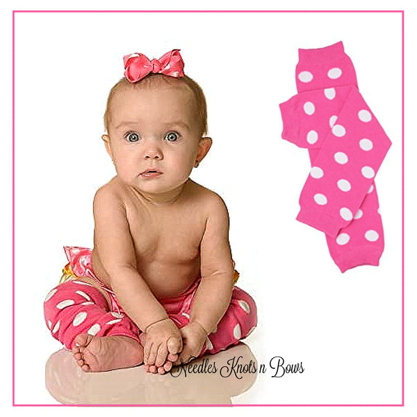 Pink Polka Dot Leg Warmers, Baby Toddler Leg Warmers Needles Knots n Bows