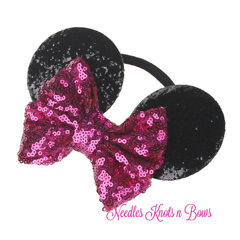 Fuschia Pink Mouse Ear Straw Bow