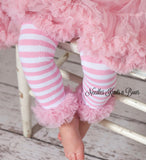 Pink and white striped leg warmers. Baby toddler leg warmers.