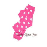 Pink polka dot leg warmers for baby girls and toddlers. 