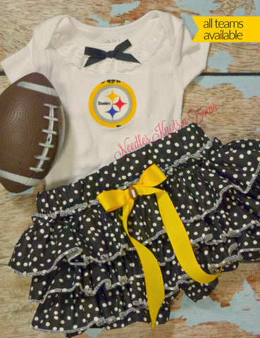Baby girls and toddler Pittsburgh Steelers game day football outfit. 