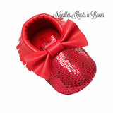 Red Sequin Bow Moccasins Baby Girls