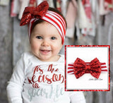 Red White Striped Sequin Red Bow Headband
