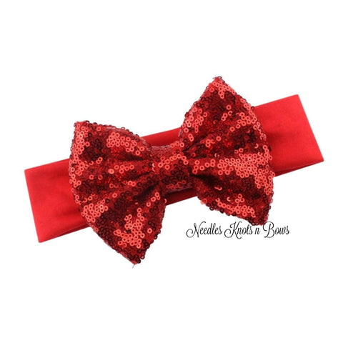 Baby girls and toddlers red sequin bow headband
