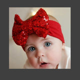 Girls red sequin bow turban headwrap.