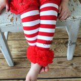 Ruffled red and white striped leg warmers.  Baby toddler leg warmers.