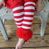 Red and white striped Christmas leg warmers.  Baby toddler ruffled leg warmers