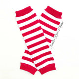Red and white striped leg warmers, perfect for pairing up with your Circus or Carnival themed birthday outfit