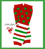 Red and green polka dot striped Christmas leg warmers.  Baby, Toddler, boys and girls leg warmers 